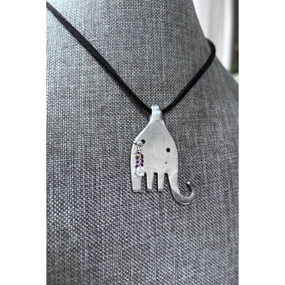 Handmade Elephant Pendant: silverware jewelry upcycled fork necklace - Picture 3 of 6